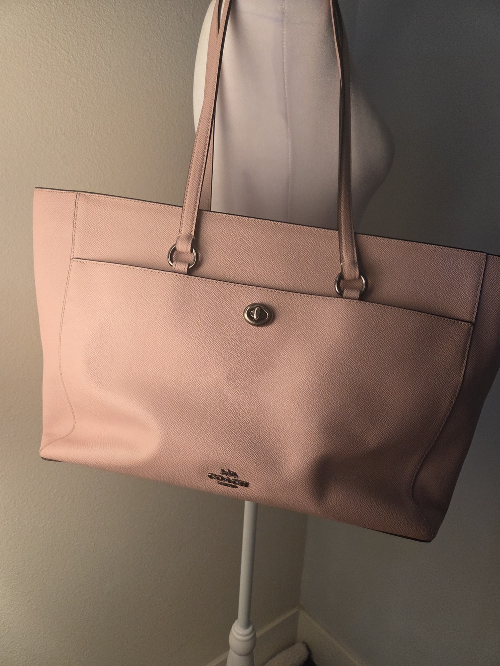Coach Pebbled Leather Tote in Dusty Pink